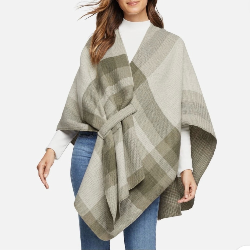 Woolrich reversible green plaid wrap sweater poncho one size